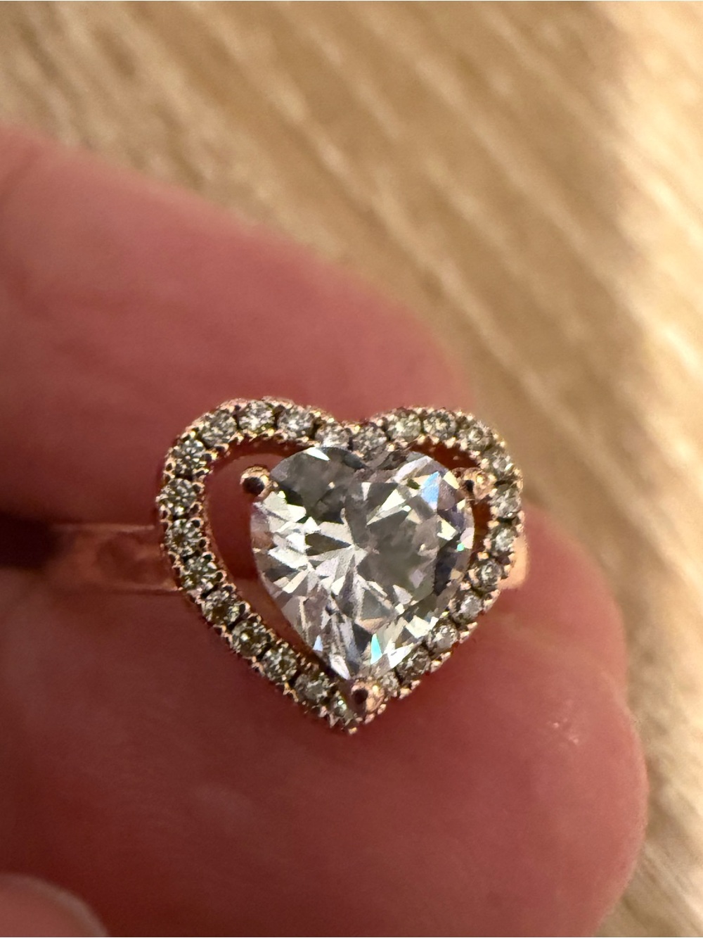 Rose Gold Heart Halo Ring with Clear Heart-Cut Stone